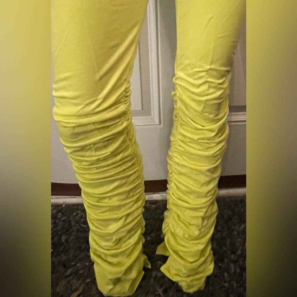 Yellow Ruched Track Pants - Picture 3 of 3